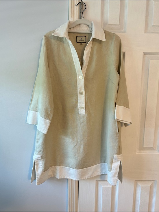 Tuckernuck Dresses & Skirts - Tuckernuck Cream Linen Dress with White Trim
